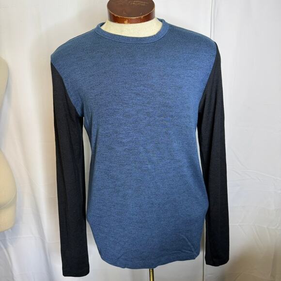 Theory Men’s Blue Black Lightweight Crewneck Sweater Modal Blend Size Large - Picture 2 of 7